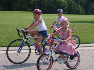 Family on bikes