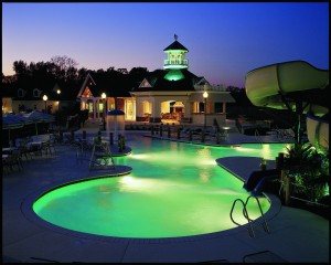 Riverfront Pool at night